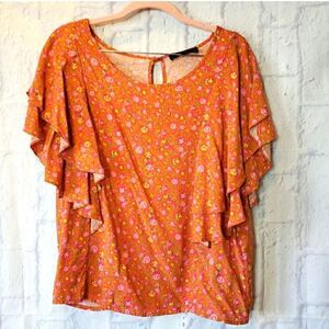 RACHEL BY RACHEL ROY Flutter Sleeve Floral Top